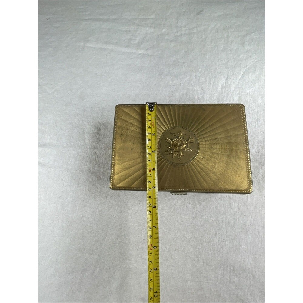 Vintage Gold Colored Plastic Box With Embossed Rose On Top - Picture 12 of 13